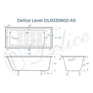 Ванна чугунная Delice Level DLR230602-AS 170х75 с антискользящим покрытием